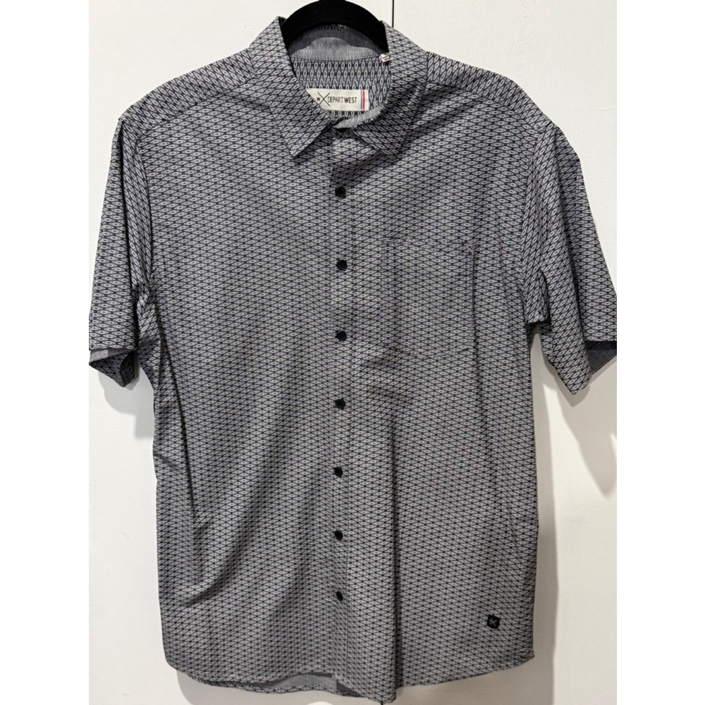 Men's Depart West Shirt, L, Gray white diamond print short sleeve GUC